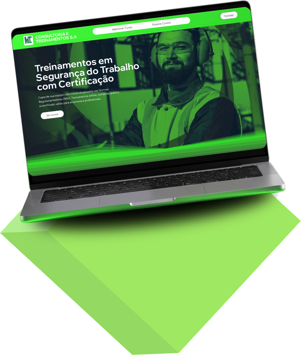 Notebook flutuante mostrando um exemplo de curso online na plataforma EduAcademy360